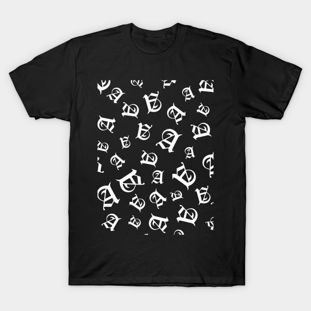 A – Old English Initial White Letter A Pattern T-Shirt by Sivanov